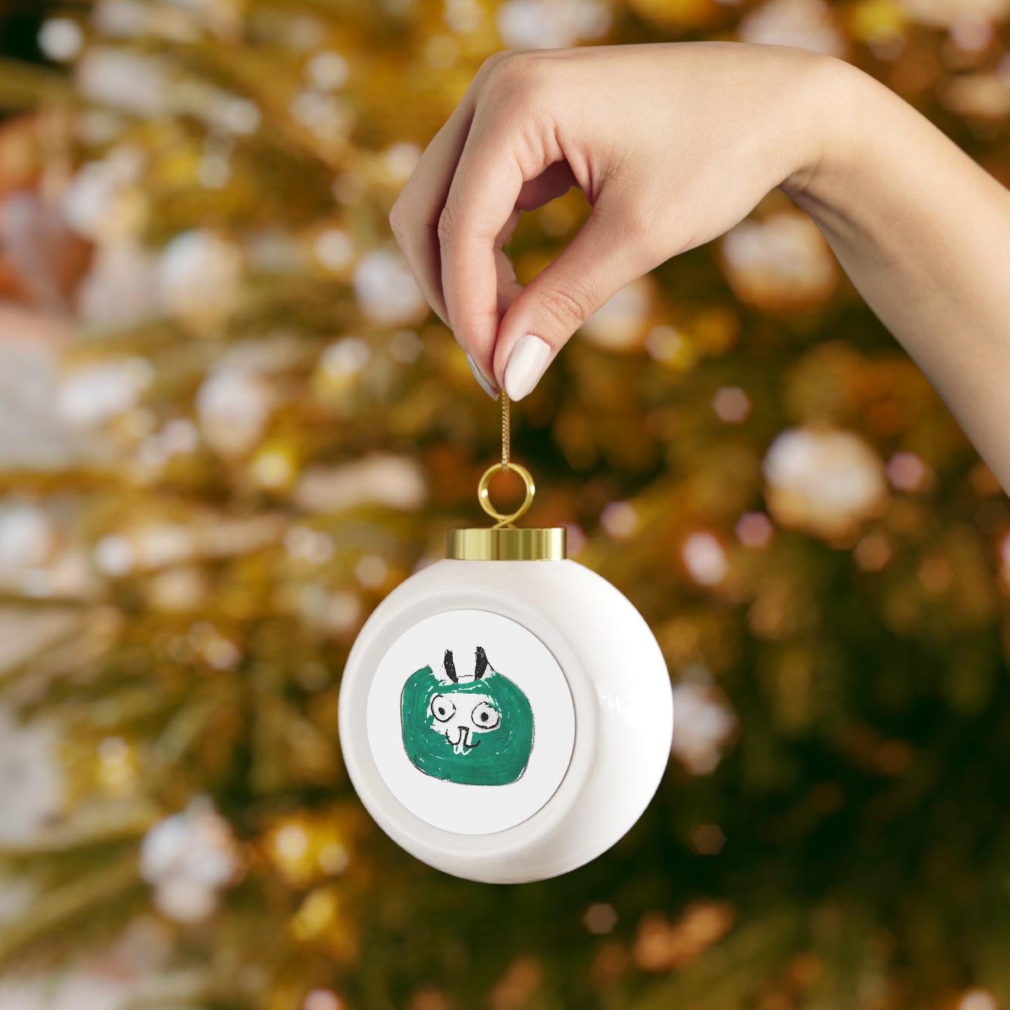 Green Cat Christmas Ball Ornament