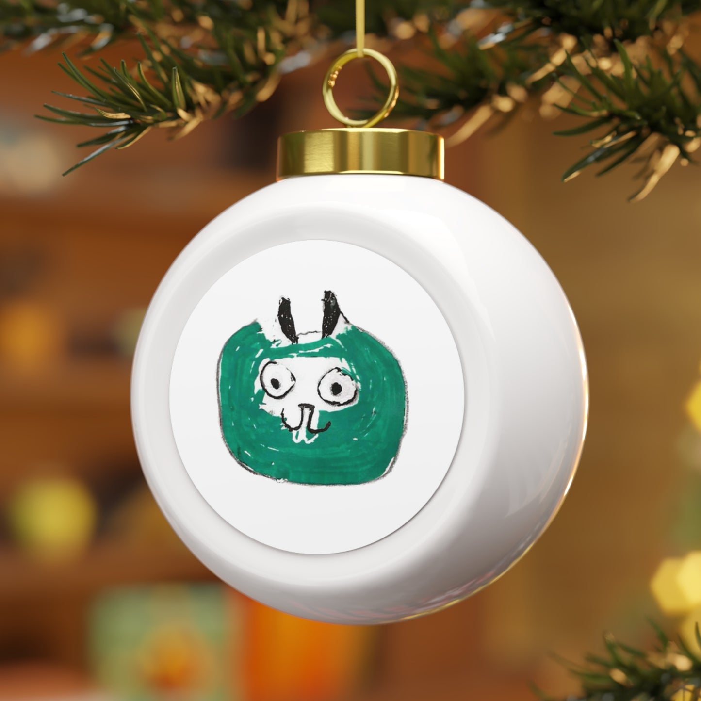 Green Cat Christmas Ball Ornament